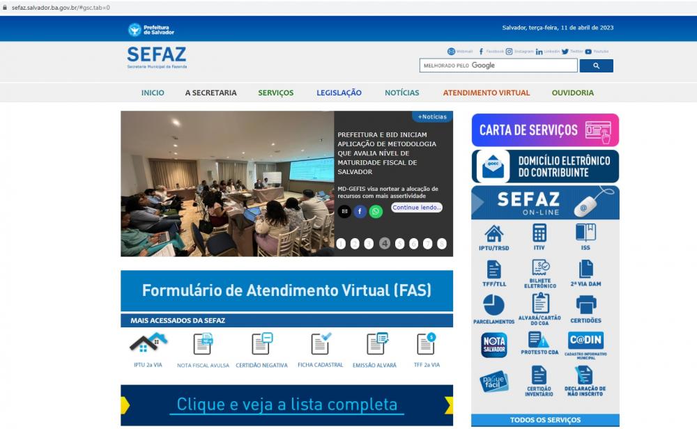 76% dos serviços oferecidos pela Sefaz Salvador podem ser realizados através da internet 
