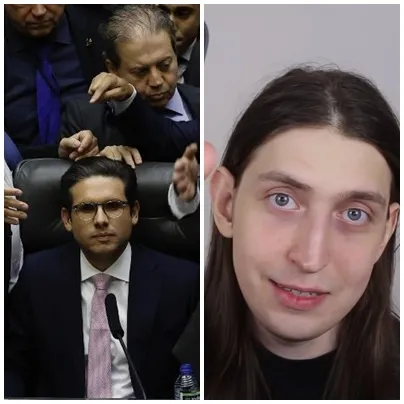 Imagens @reprodução do Presidente da Câmara dos Deputados Federal Hugo Motta (Republicanos-PB), e ao Lado imagens do Youtuber Felco Denunciante da “adultização”