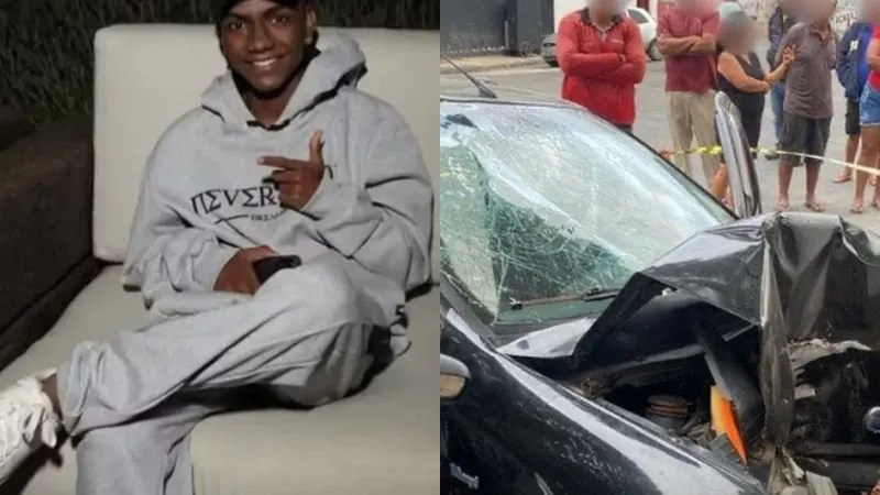 Segundo a PM, o influenciador 'Valioso' dirigia em alta velocidade quando bateu contra árvore em frente a cemitério