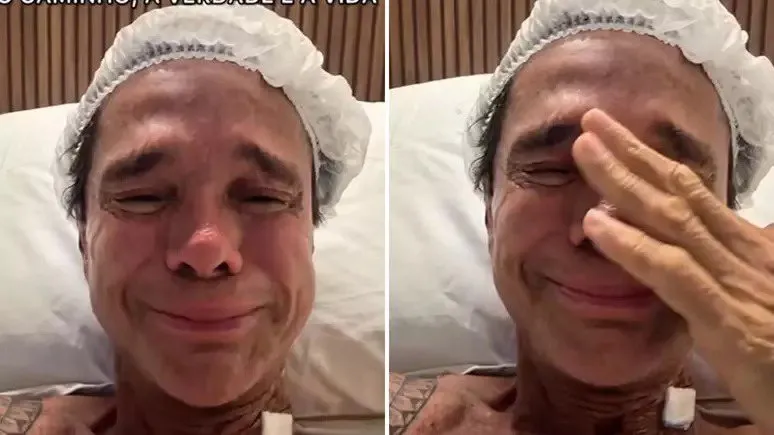 Cantor Netinho aparece chorando em vídeo sobre volta do câncer no Hospital Aliança Star. | - Divulgação Reprodução Redes sociais @netinhooficialbrasileiro