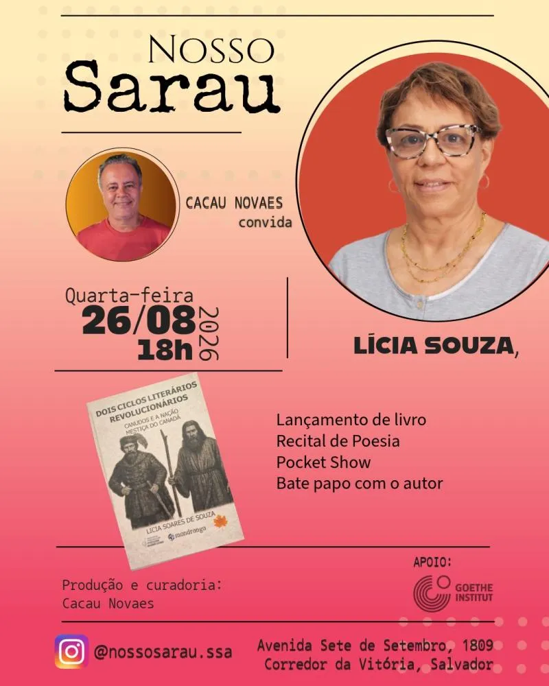 Lícia Souza lança livro sobre Canudos e Canadá no Nosso Sarau de agosto