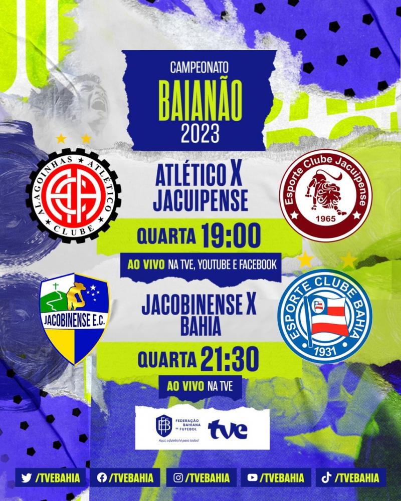 Atlético x Jacuipense e Jacobinense x Bahia ao vivo TVE nesta quarta-feira