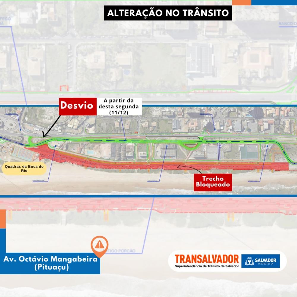 Trânsito é desviado em trecho da orla a partir desta segunda (11) 